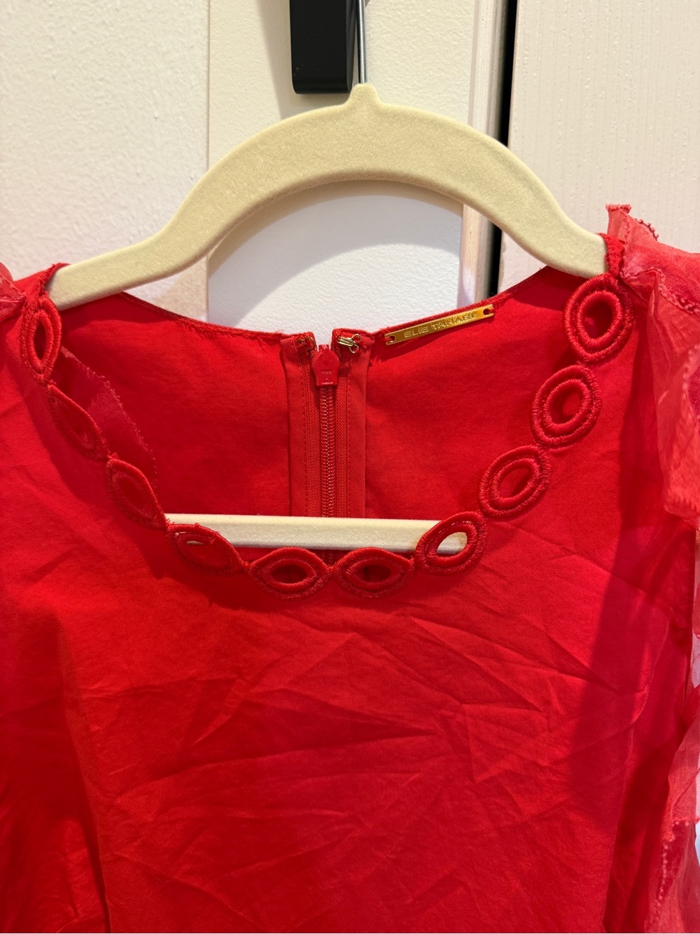 Elie Tahari Red Ruffled Sleeve Midi Dress - Picture 3 of 5